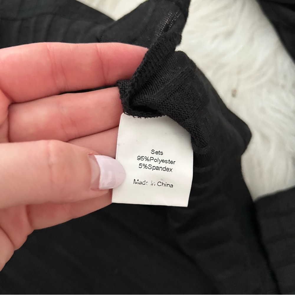 Cheibear Women’s Ribbed Pajama Set, Black, M - Picture 6 of 6